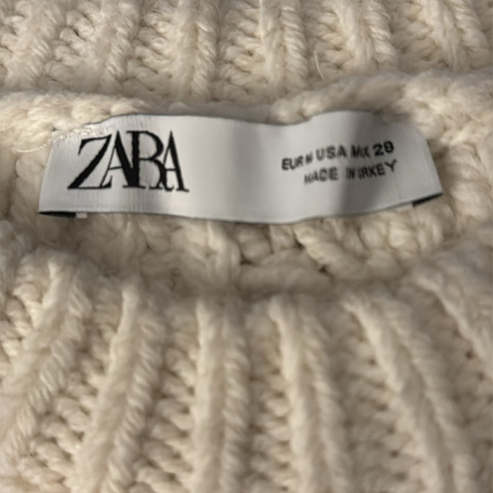ZARA Cable Knit Tie Sweater Chunky‎ Preppy Cream Ivory Size M Casual Bow Soft - Picture 10 of 13